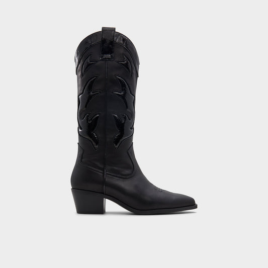Aldo Nebraska Black Women's Western - Mid-calf western boot, Block heel Women