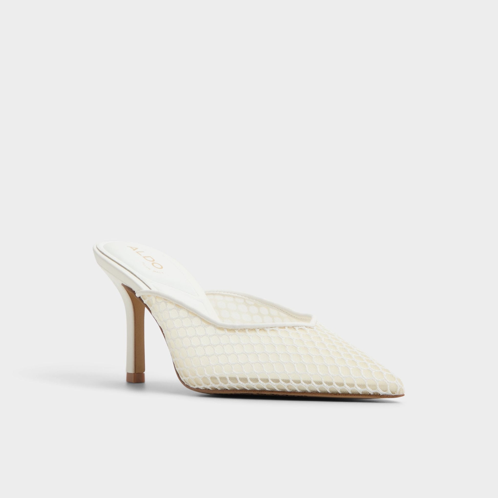 Aldo Gamilia Open White Textile Mesh Women's Kitten heels - Heeled mule, Kitten heel Women