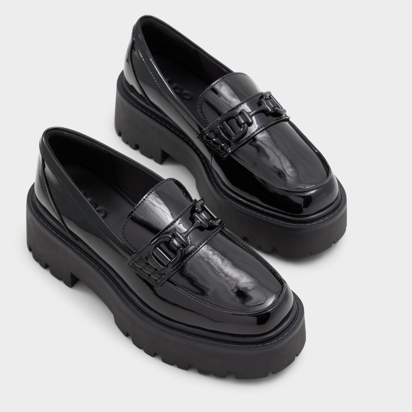 Aldo Oneameth Black Synthetic Patent Women's Loafers & Oxfords - Loafer, Lug sole Women