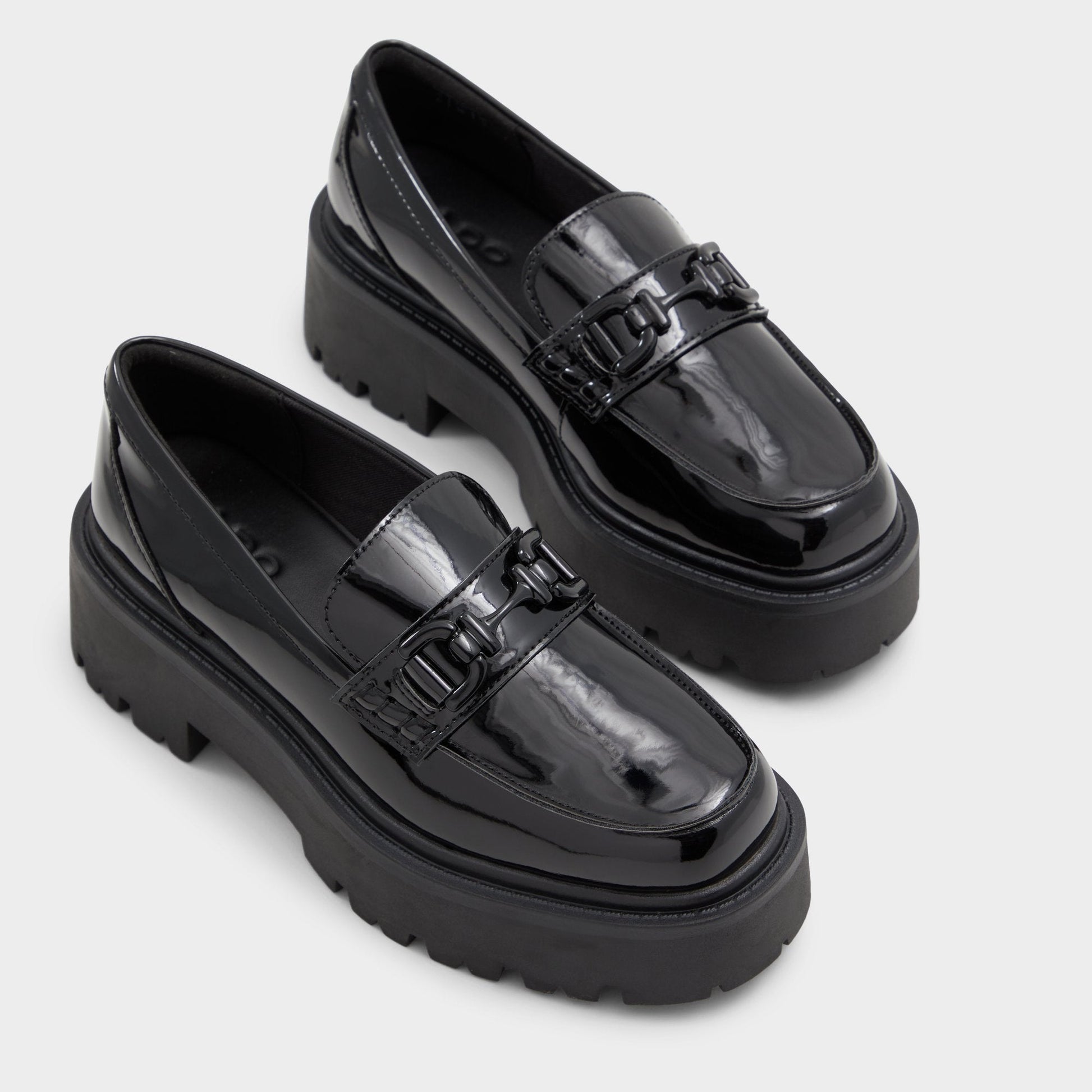Aldo Oneameth Black Synthetic Patent Women's Loafers & Oxfords - Loafer, Lug sole Women