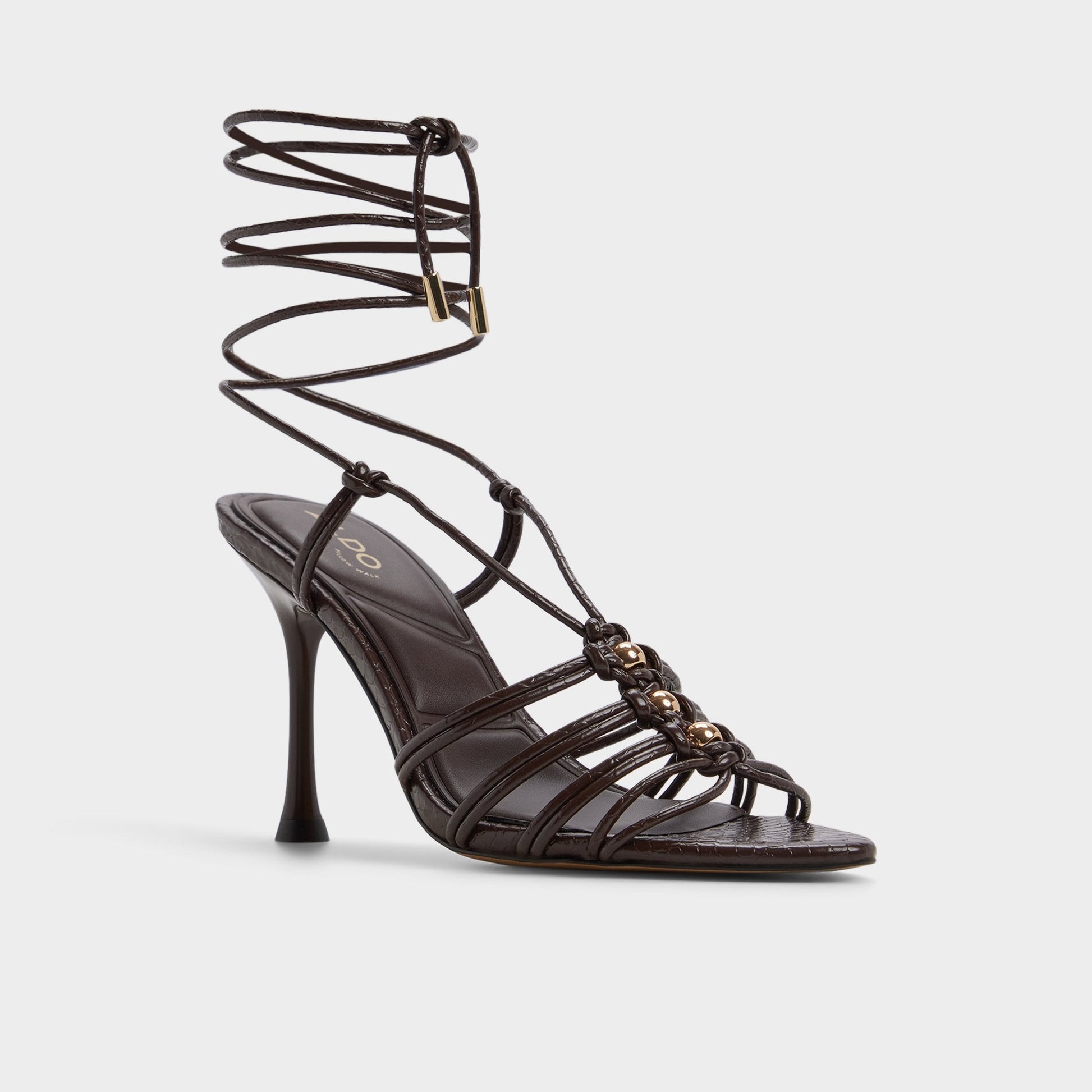 Aldo Curacao in Dark Brown - Strappy heeled sandal, Stiletto heel Women|New