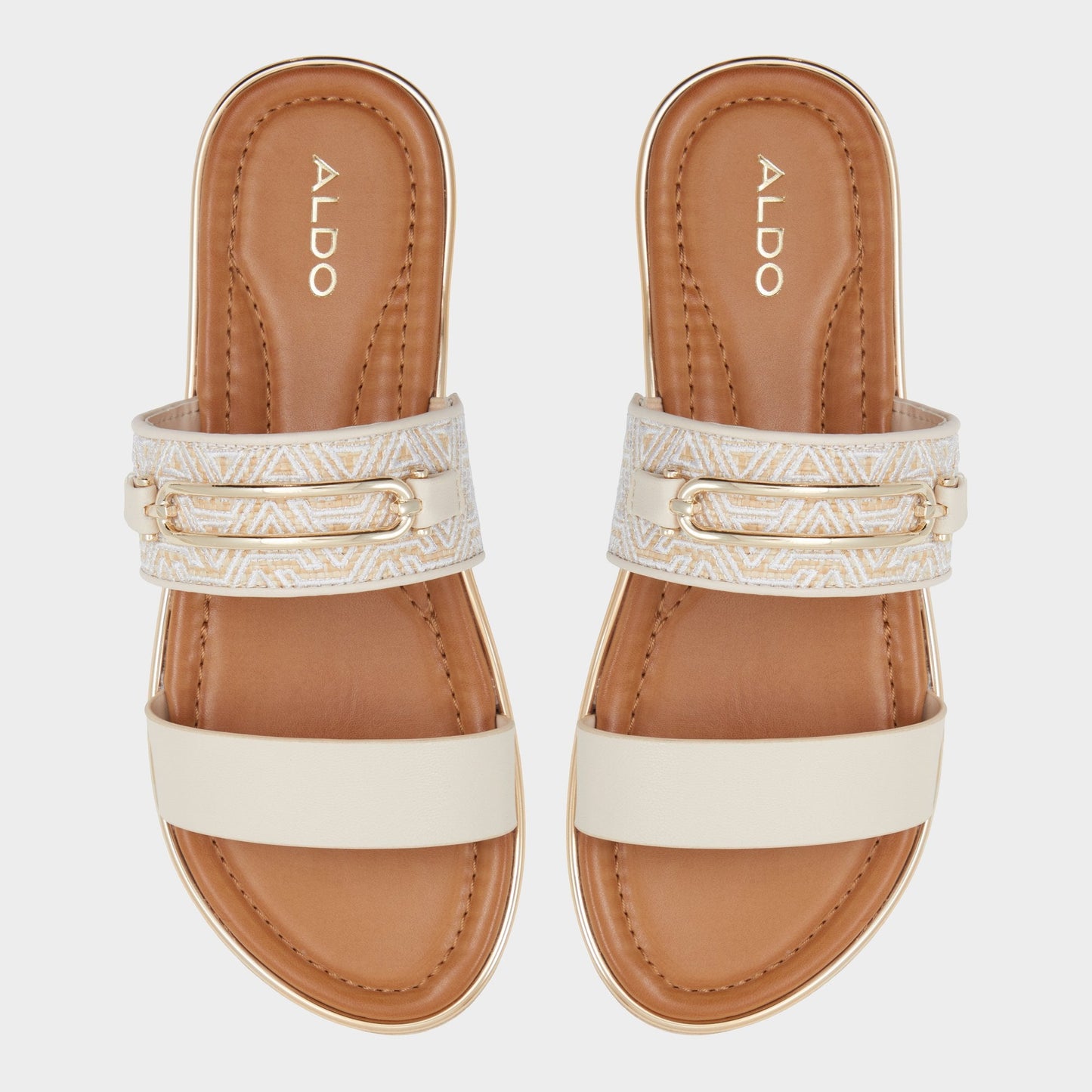 Aldo Lagoon Other Beige Synthetic Print Women's Footbed sandals - Slide sandal, Footbed sandal Women