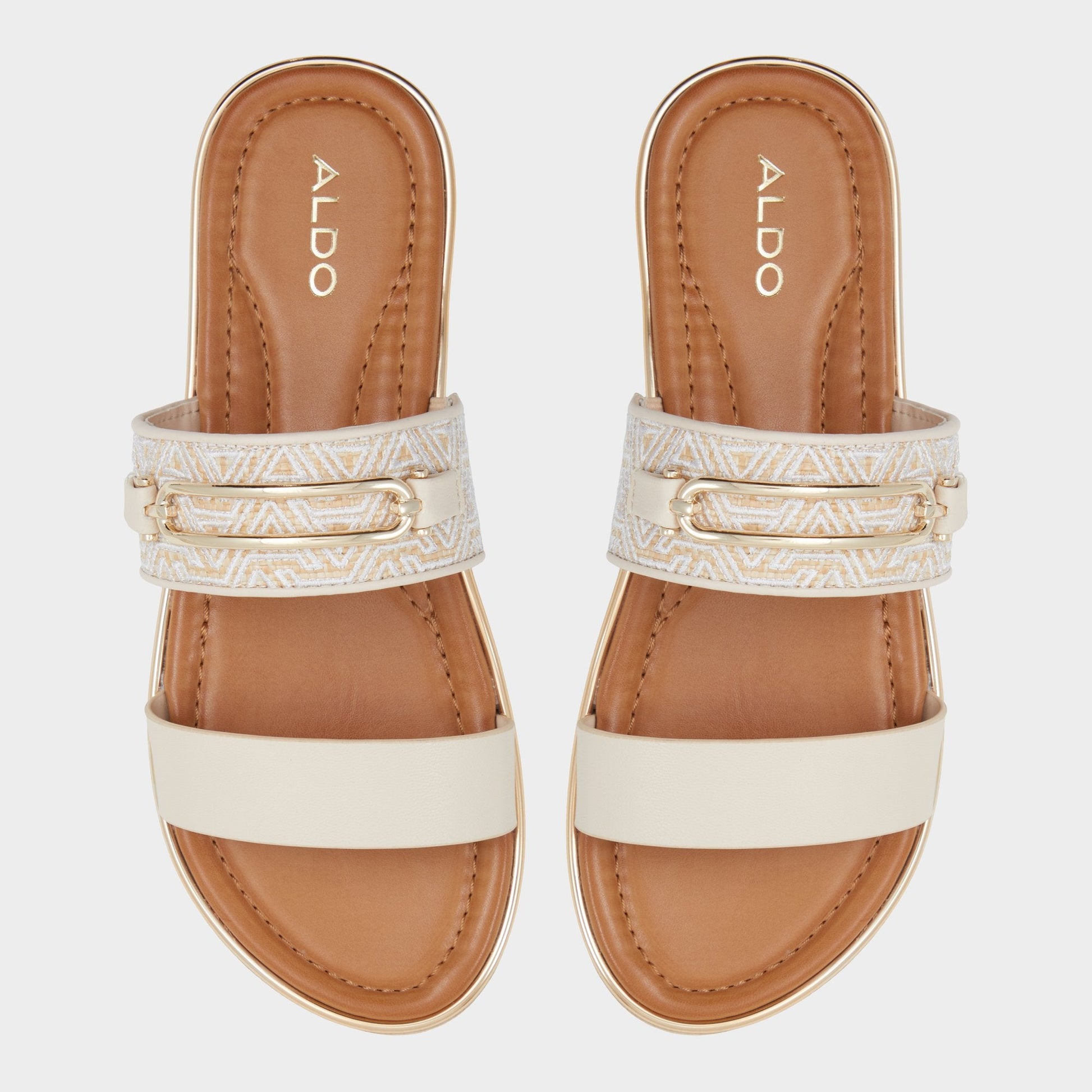 Aldo Lagoon Other Beige Synthetic Print Women's Footbed sandals - Slide sandal, Footbed sandal Women