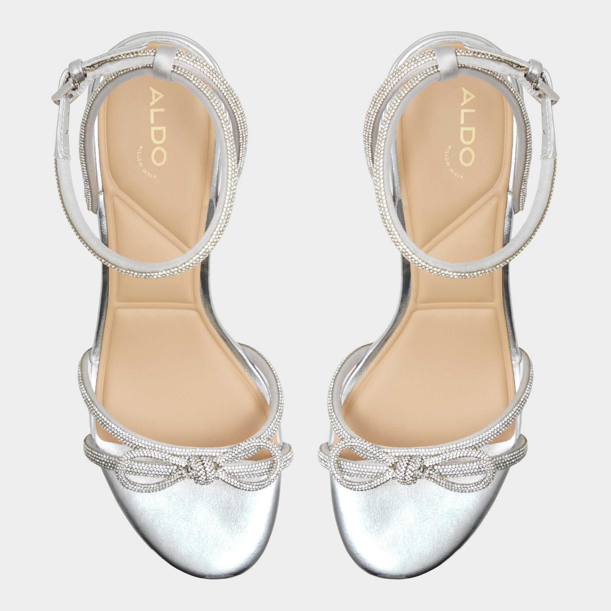 Aldo Bouclette Silver Women's Block heels - Strappy heeled sandal, Block heel Women