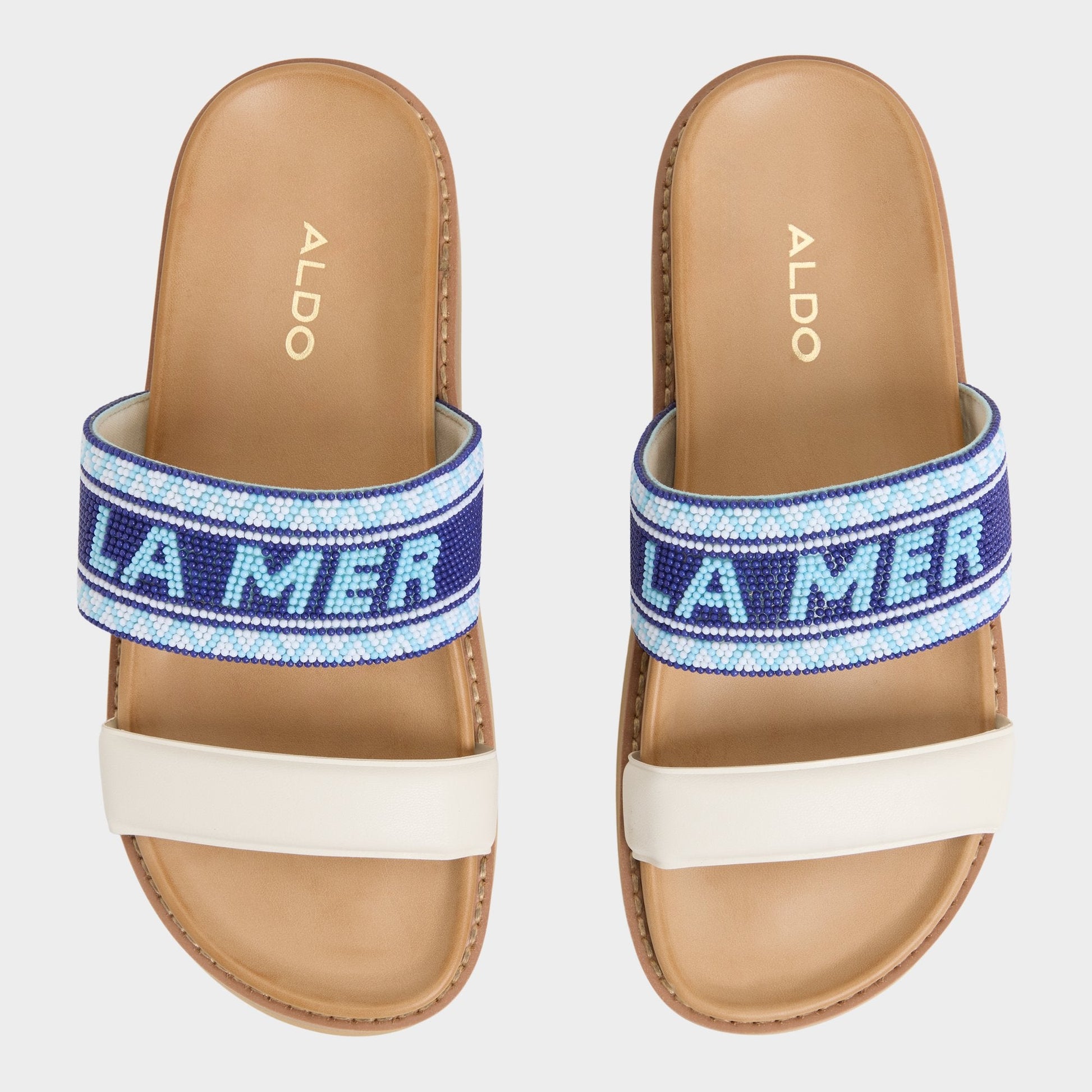 Aldo Beachvacay White/Blue Women's Footbed sandals - Slide sandal, Footbed sandal Women