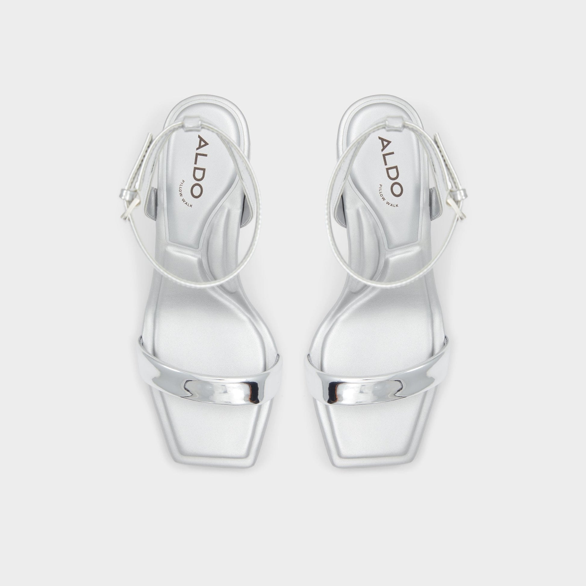 Aldo Aurorai Silver Women's Block heels - Strappy heeled sandal, Block heel Women
