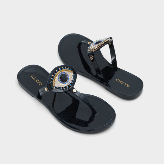 Aldo Ebariel Black/Gold Multi Women's Jelly Sandals & Flip Flops - T-strap sandal Women